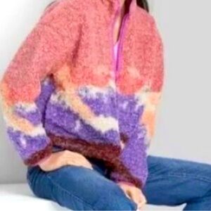 Wild Fable Multicolor Sherpa Mountain Range Teddy Jacket